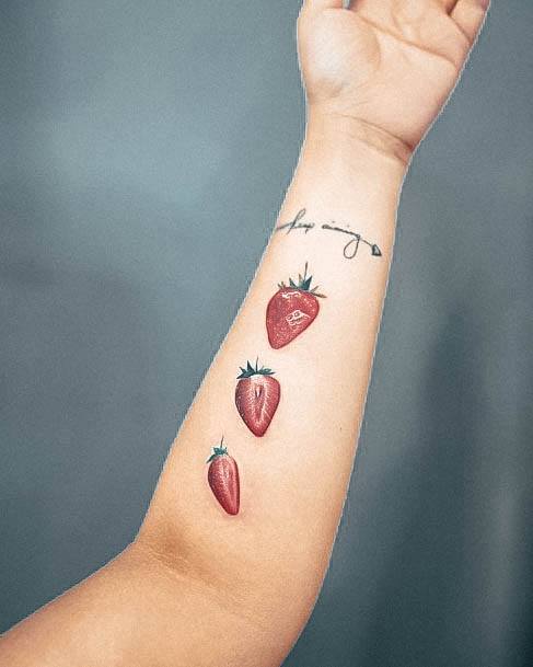 Girl With Feminine Strawberry Tattoo