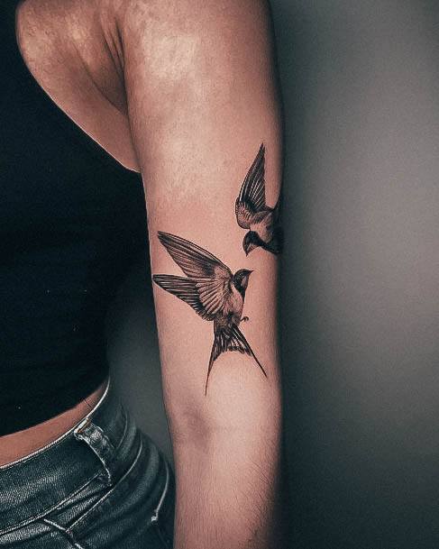 Girl With Feminine Swallow Tattoo