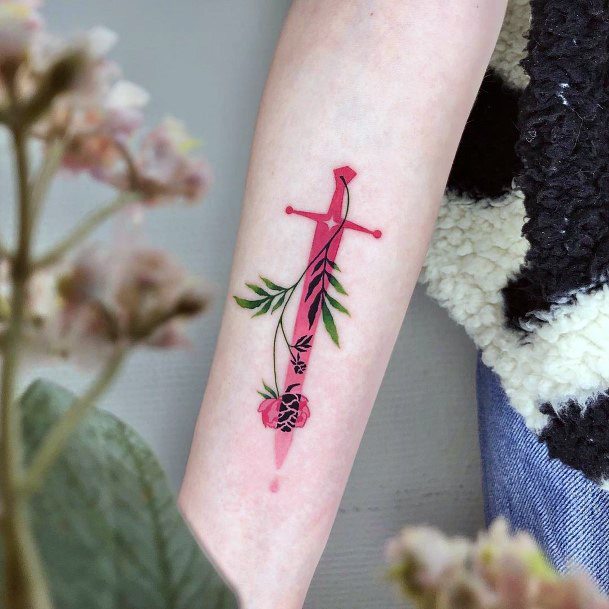 Girl With Feminine Sword Tattoo