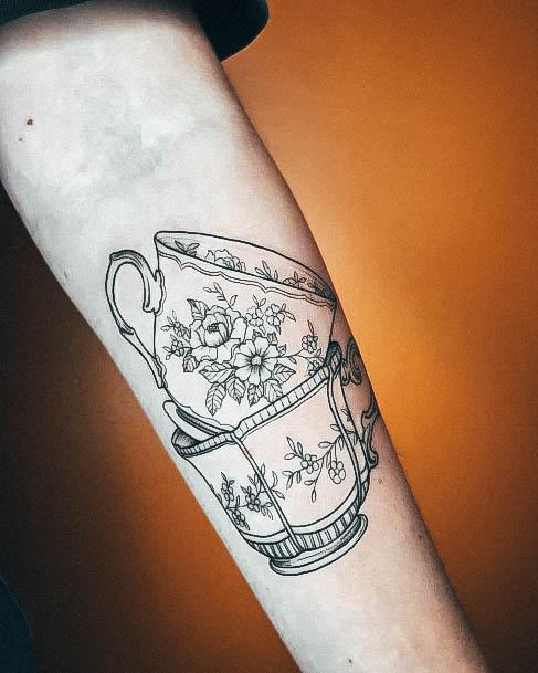 Girl With Feminine Tea Cup Tattoo