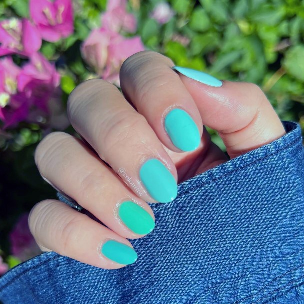 Girl With Feminine Teal Turquoise Dress Nail