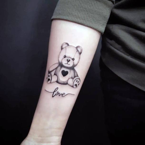 Girl With Feminine Teddy Bear Tattoo