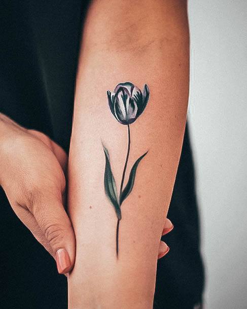 Girl With Feminine Tulip Tattoo