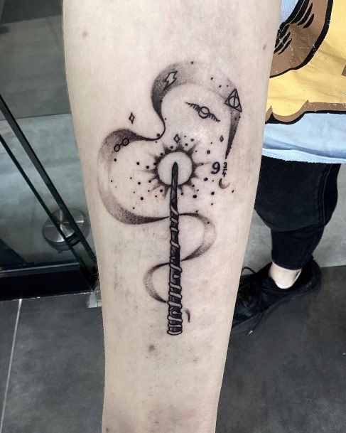 Girl With Feminine Wand Tattoo