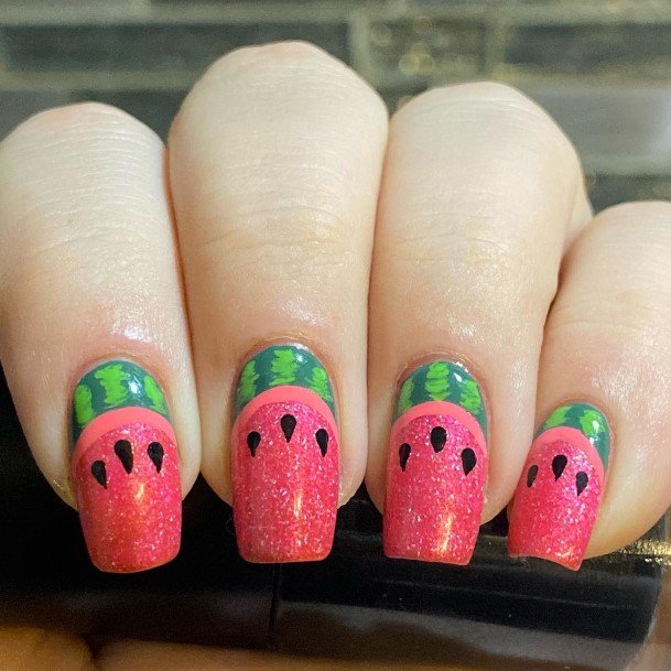 Girl With Feminine Watermelon Nail