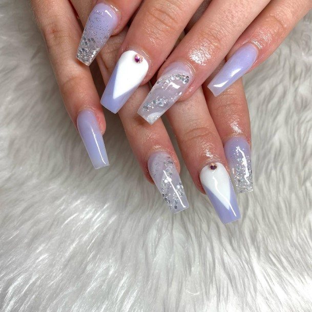 Girl With Feminine White And Purple Nail