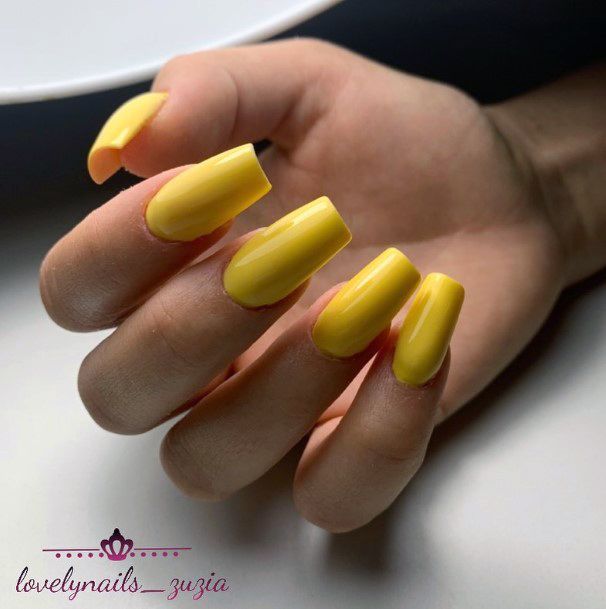 Girl With Feminine Yellow Summer Nail