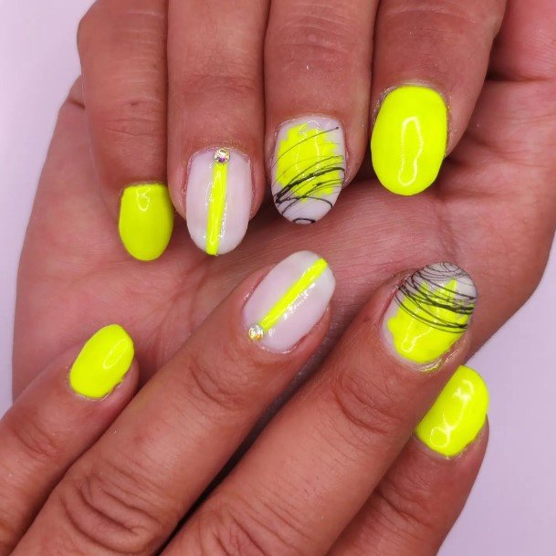 Girl With Feminine Yellow With Diamonds Nail