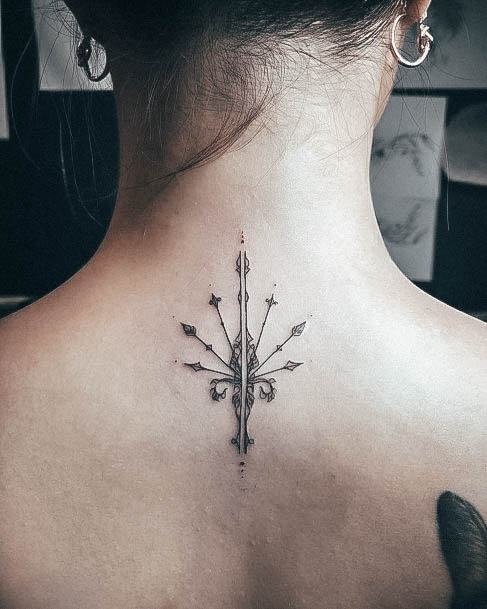 Girl With Graceful Back Of Neck Tattoos