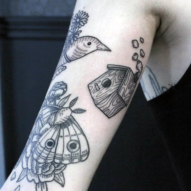 Girl With Graceful Birdhouse Tattoos