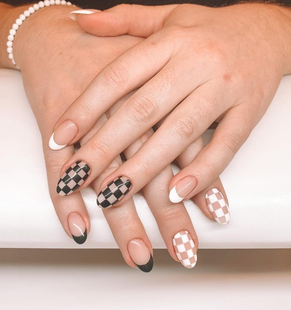 Girl With Graceful Black And White Nails