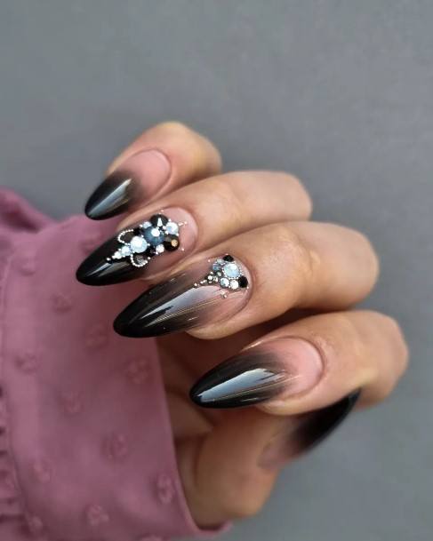 Girl With Graceful Black Ombre Nails