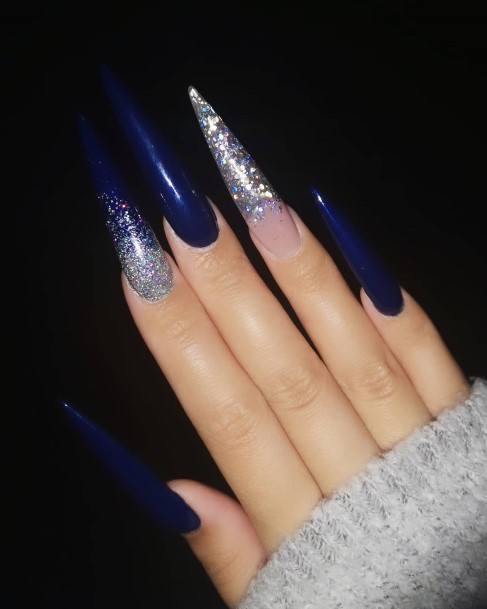 Girl With Graceful Blue And Silver Nails