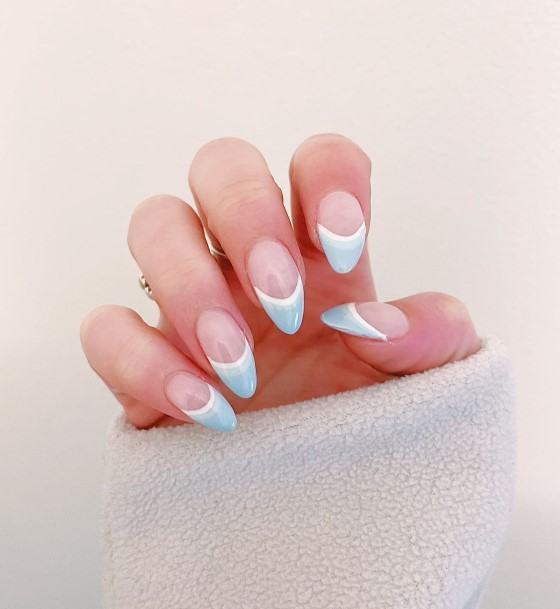 Girl With Graceful Blue French Tip Nails