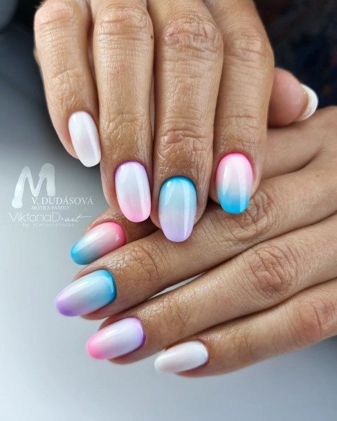 Girl With Graceful Blue Ombre Nails