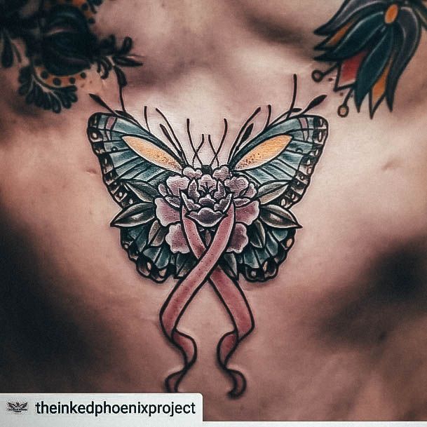 Girl With Graceful Breast Cancer Tattoos