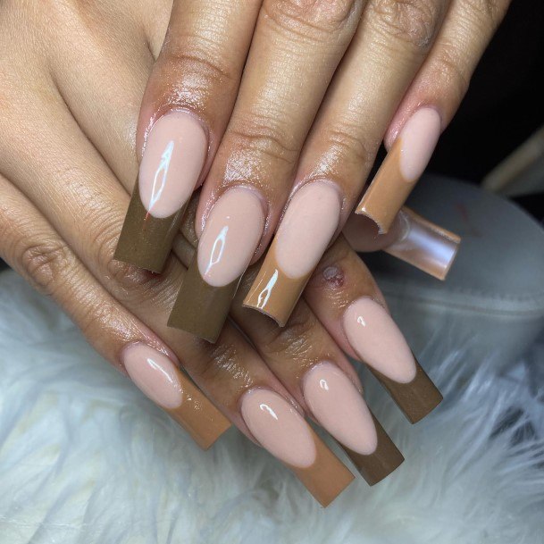 Girl With Graceful Brown French Tip Nails