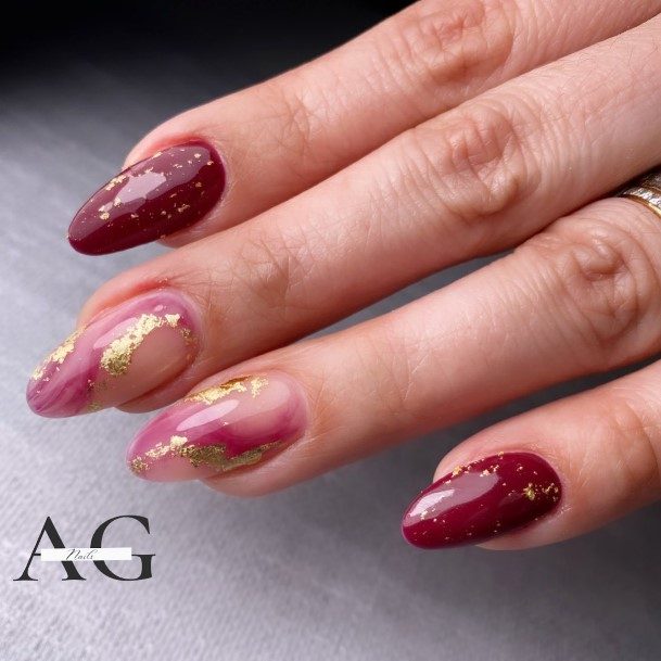 Girl With Graceful Burgundy Nails