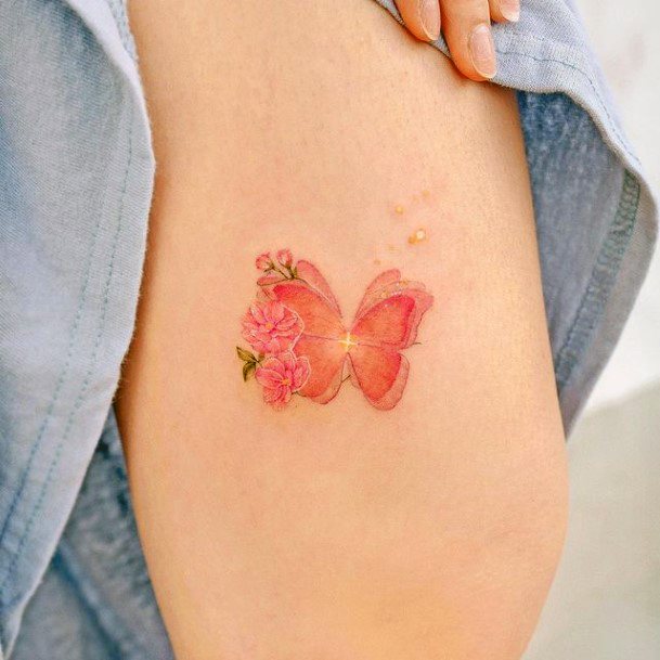 Girl With Graceful Butterfly Flower Tattoos