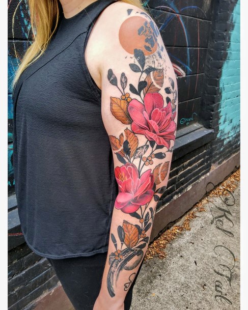 Girl With Graceful Camellia Tattoos