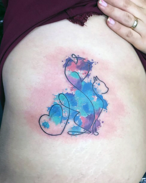 Girl With Graceful Catdog Tattoos