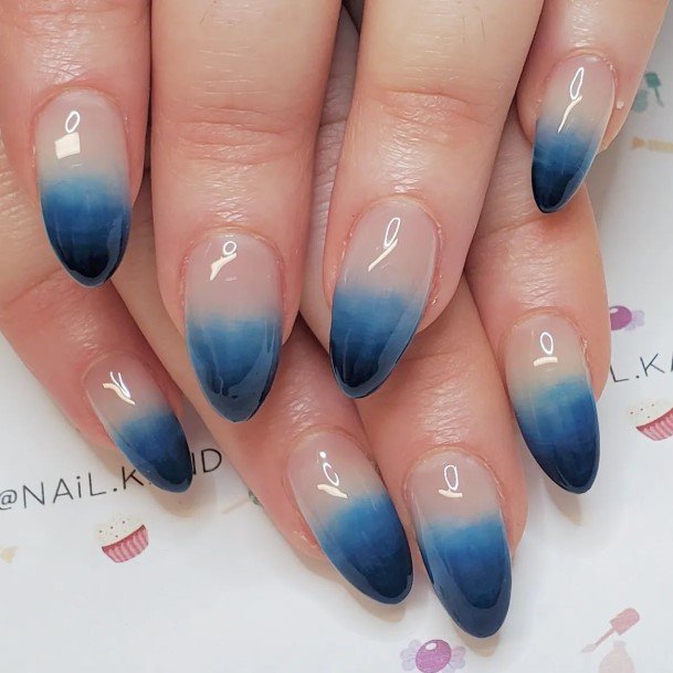Girl With Graceful Dark Blue Ombre Nails