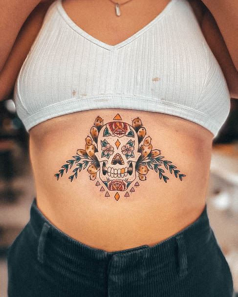 Girl With Graceful Day Of The Dead Tattoos