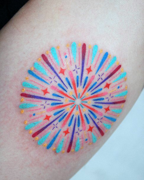 Girl With Graceful Fireworks Tattoos