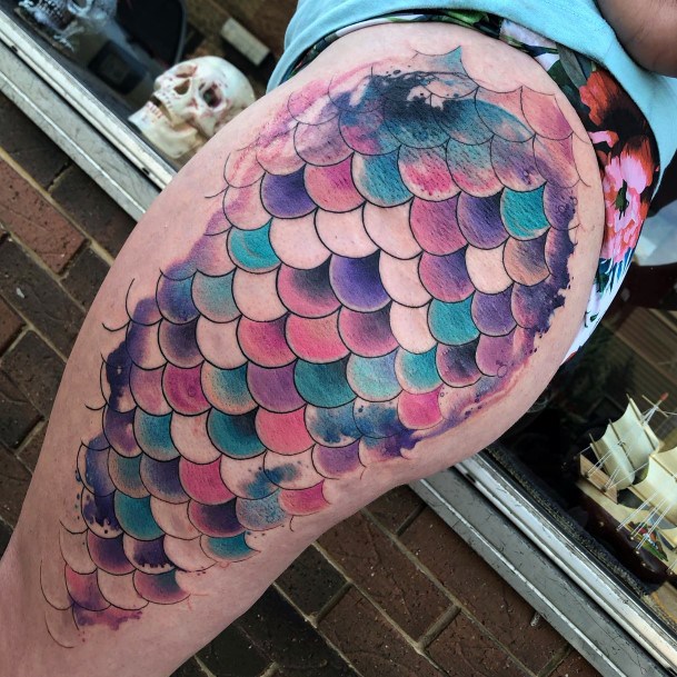 Girl With Graceful Fish Scales Tattoos