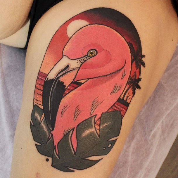 Girl With Graceful Flamingo Tattoos