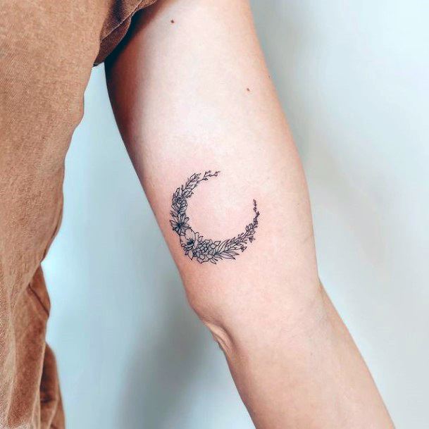 Girl With Graceful Flower Moon Tattoos