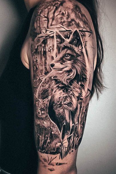 Girl With Graceful Fox Tattoos