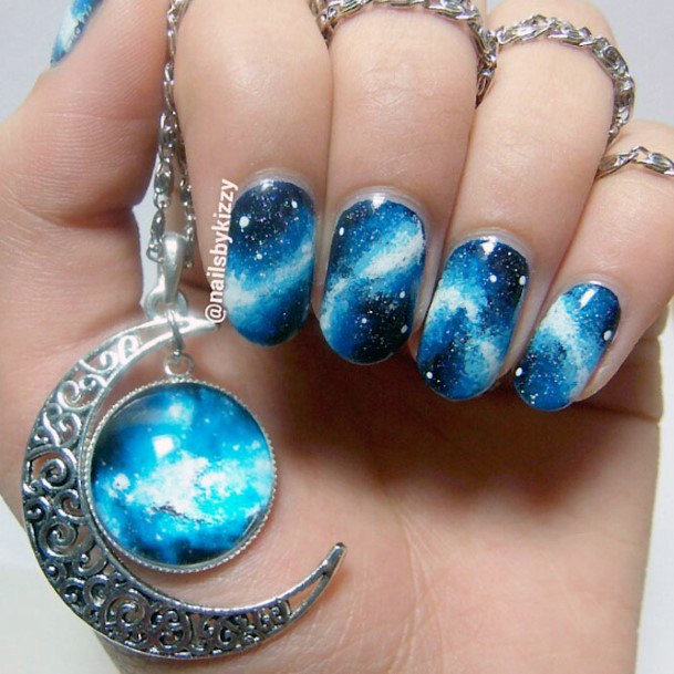 Girl With Graceful Galaxy Nails