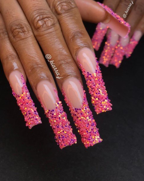 Girl With Graceful Glitter French Tip Nails