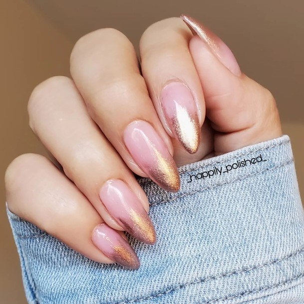 Girl With Graceful Gold French Tip Nails