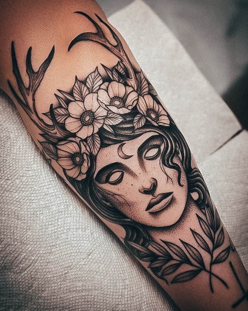 Girl With Graceful Greek Tattoos