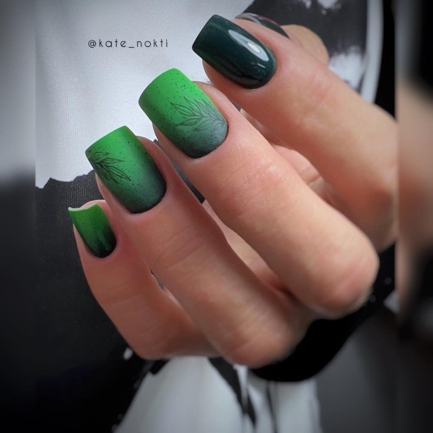 Girl With Graceful Green Ombre Nails