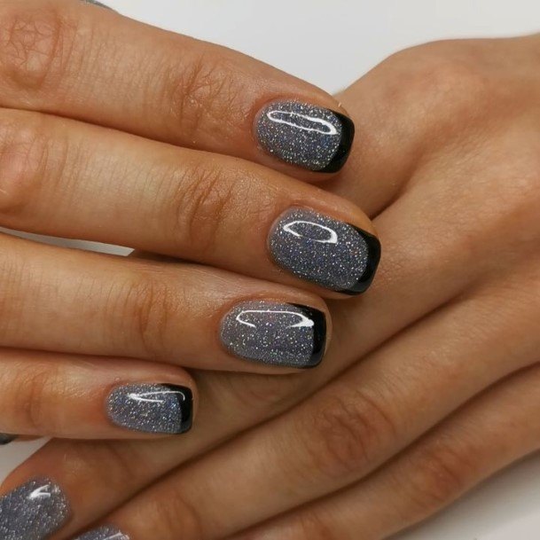 Girl With Graceful Grey With Glitter Nails