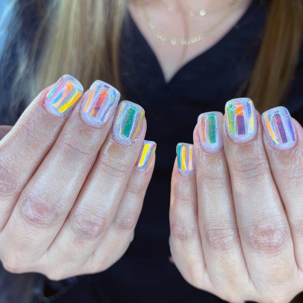 Girl With Graceful Holographic Nails