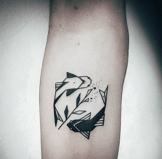 Girl With Graceful Koi Fish Tattoos Geometric