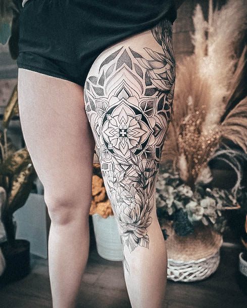 Girl With Graceful Leg Sleeve Tattoos