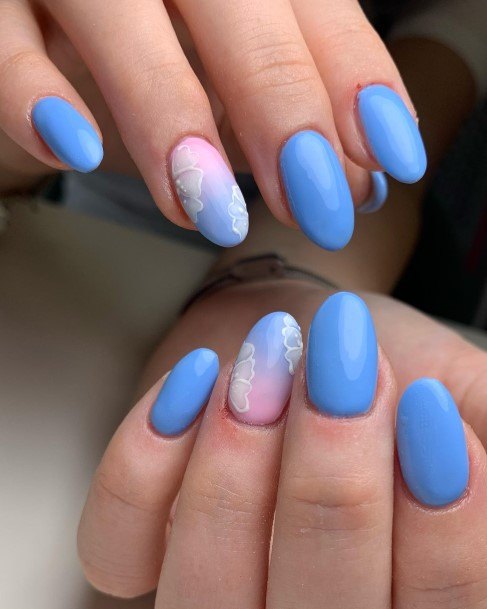 Girl With Graceful Light Blue Nails