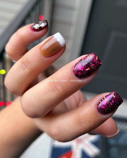 Girl With Graceful Maroon Glitter Nails