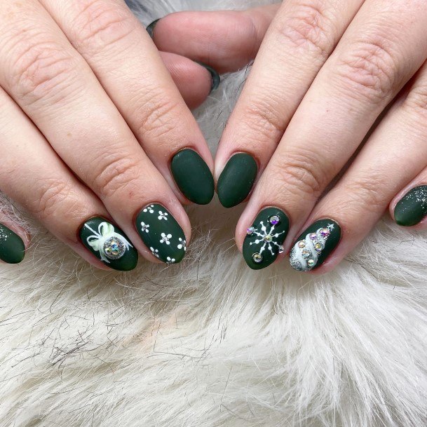 Girl With Graceful Matte Green Nails