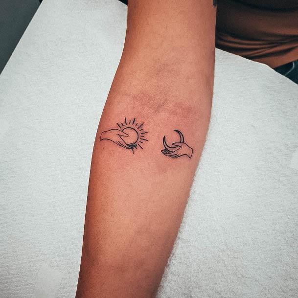 Girl With Graceful Moon And Stars Tattoos