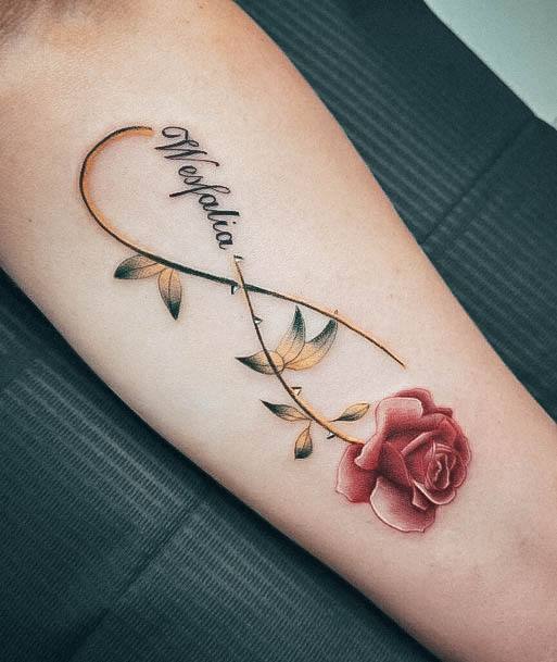 Girl With Graceful Name Tattoos Rose Flower 3d White Ink