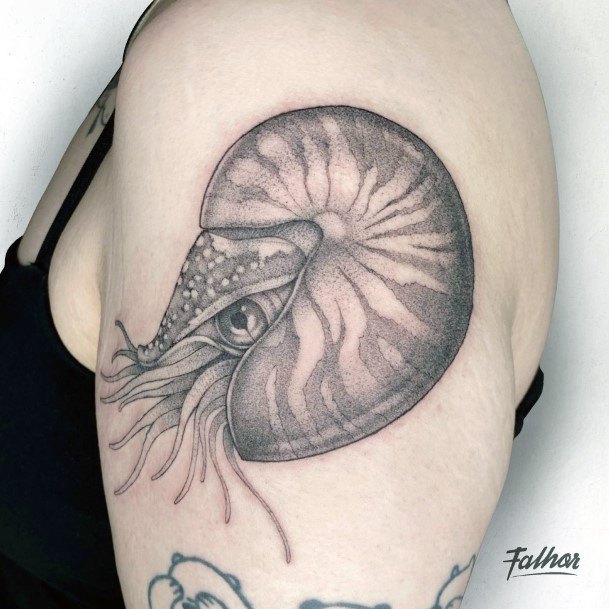 Girl With Graceful Nautilus Tattoos