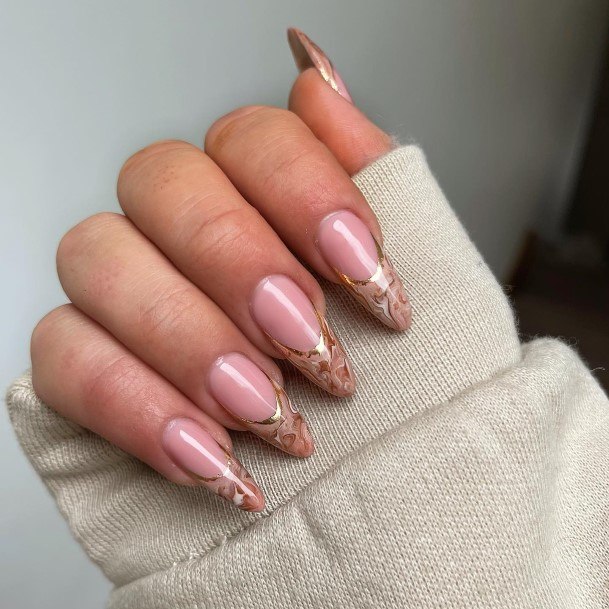 Girl With Graceful Nude Marble Nails