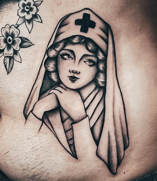 Girl With Graceful Nurse Tattoos