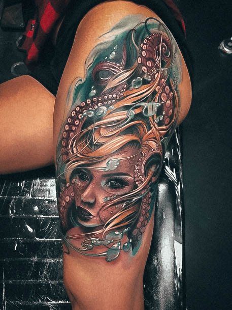 Girl With Graceful Octopus Tattoos